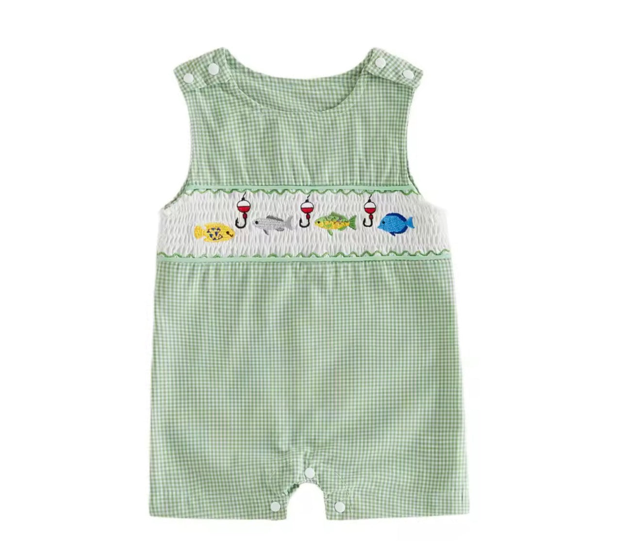 Smocked Gingham Fishing Jumpsuit