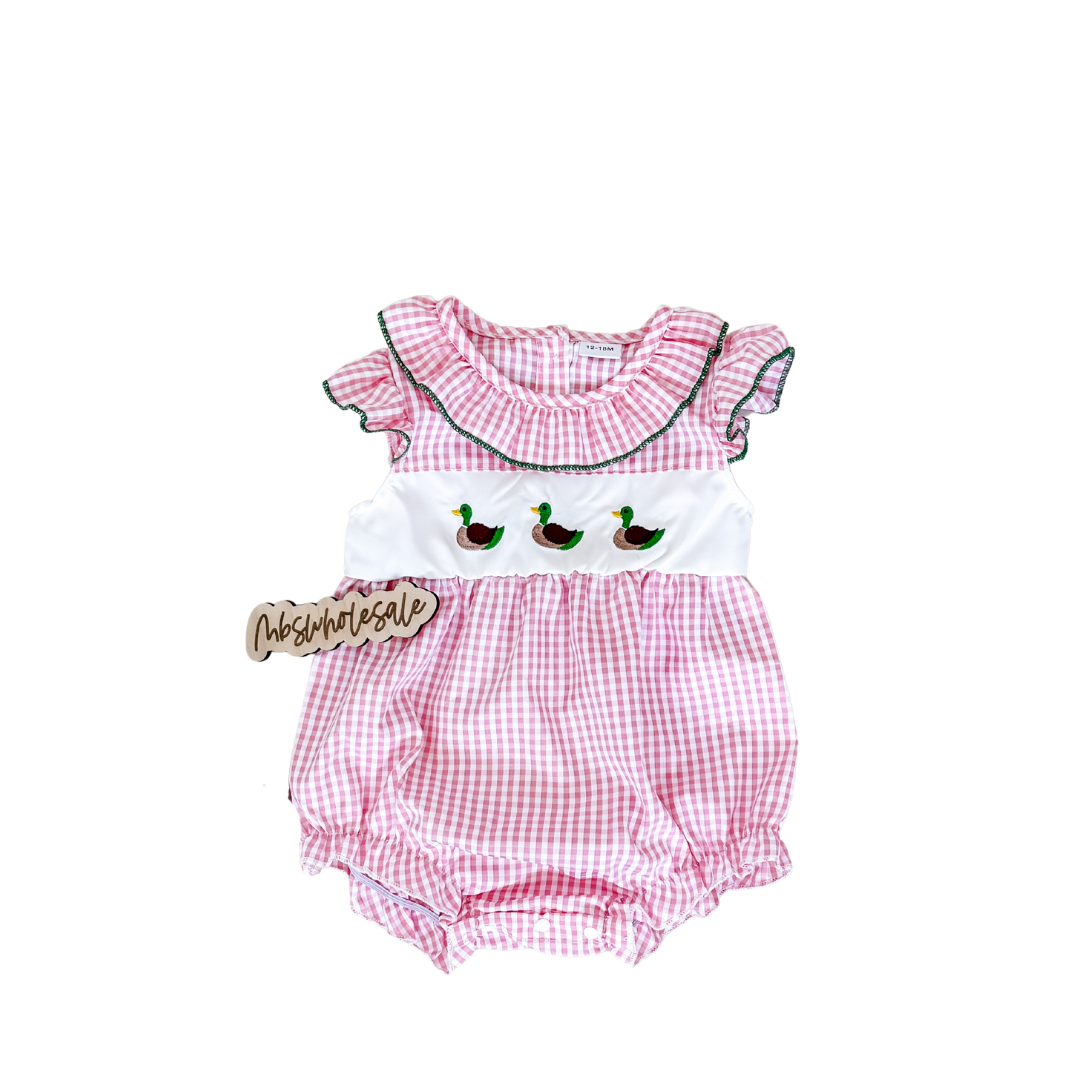 Pink Duck Gingham Romper - PACK (0/3M, 3/6M, 6/12M, 12/18M)