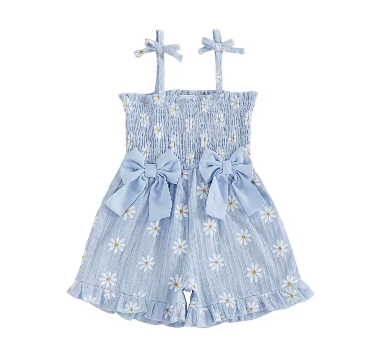 Linen Bow Floral Romper