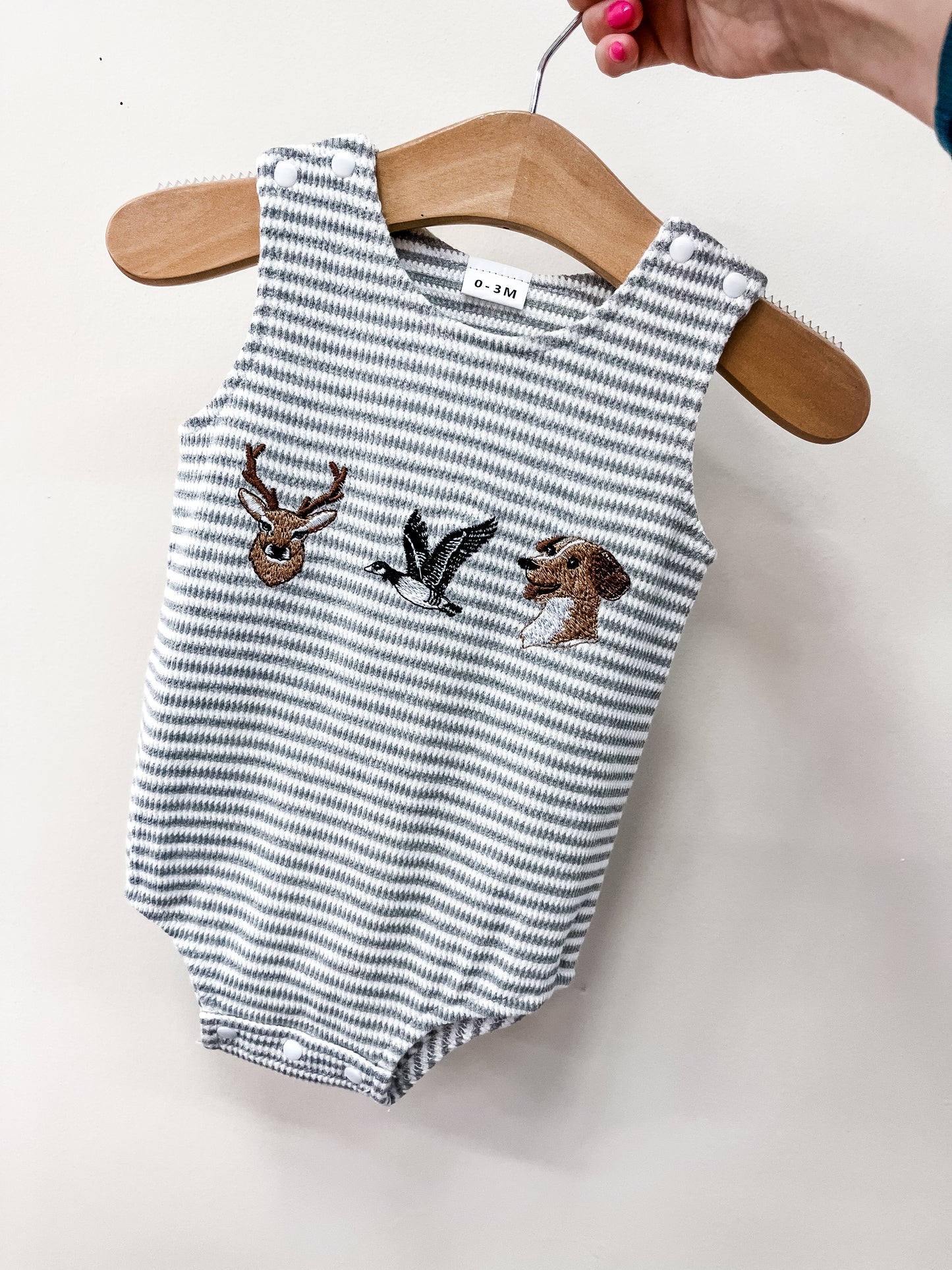 Gray Stripe Hunting Romper - PACK (0/3M, 3/6M, 6/12M, 12/18M)