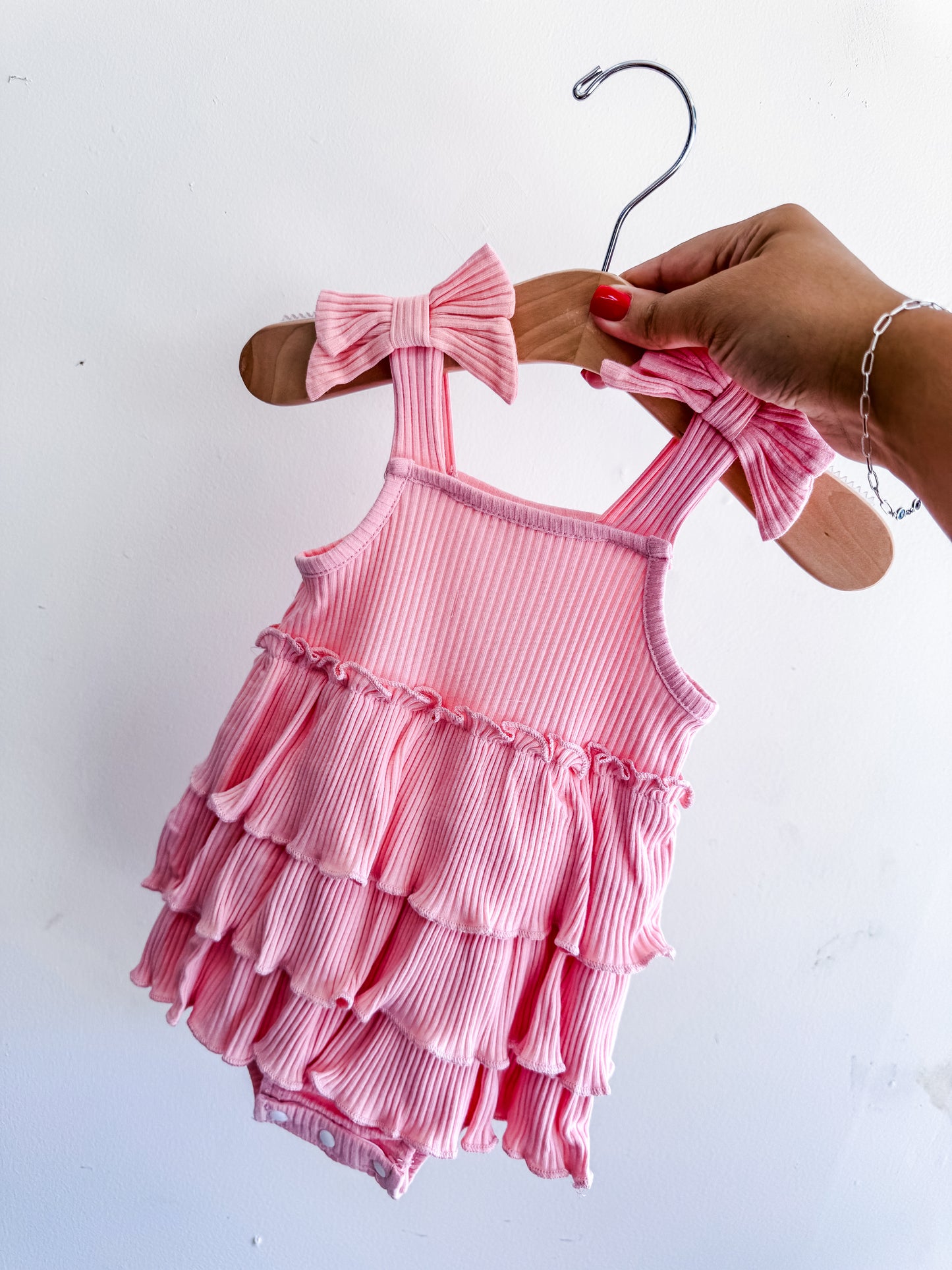 Cotton Ribbed Ruffle Pink Romper - PACK (0/3M, 3/6M, 6/12M, 12/18M)