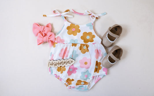 RTS - Nora Floral Waffle Knit Romper - PACK (0/3M, 3/6M, 6/12M, 12/18M)