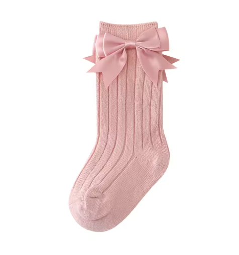Ribbed Bow High Socks