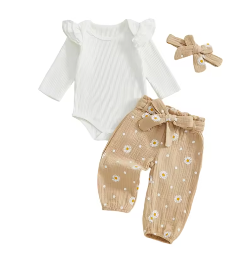 Daisy Beige Linen Pant Set - PACK (0/3M, 3/6M, 6/12M, 12/18M)