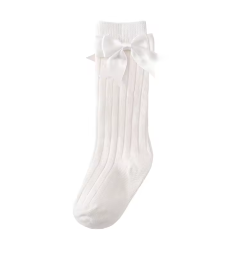 Ribbed Bow High Socks