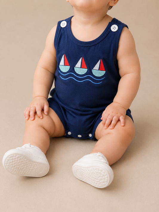 Navy Sailboat Romper - PACK (0/3M, 3/6M, 6/12M, 12/18M)