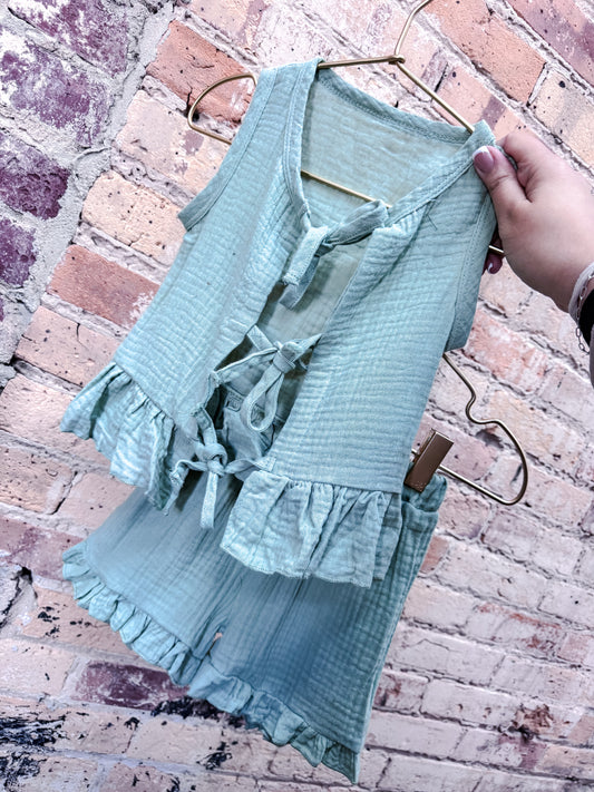 Bow Linen Sage Set - PACK (6/12M, 12/18M, 18/24M, 2/3T, 3/4T)