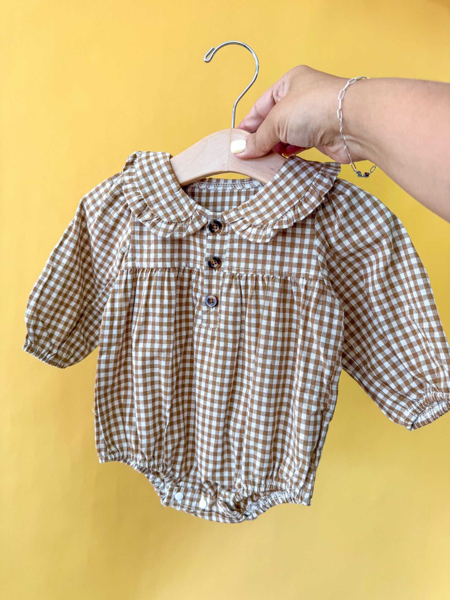 Tan Gingham Romper - PACK (0/3M, 3/6M, 6/12M, 12/18M)