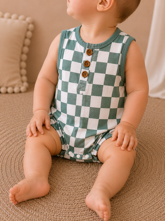 Blue Checkered Romper - PACK (0/3M, 3/6M, 6/12M, 12/18M)