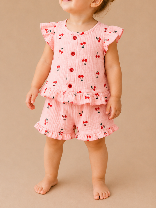 Cherry Linen Set - PACK (6/12M, 12/18M, 18/24M, 2/3T, 3/4T)