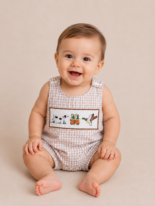 Duck Gingham Brown Romper - PACK (0/3M, 3/6M, 6/12M, 12/18M)