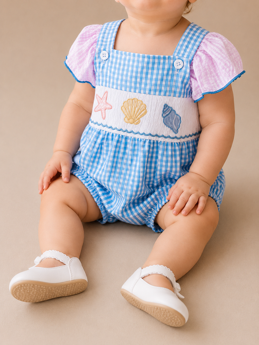 Aqua Marine Seashell Romper - PACK (0/3M, 3/6M, 6/12M, 12/18M)