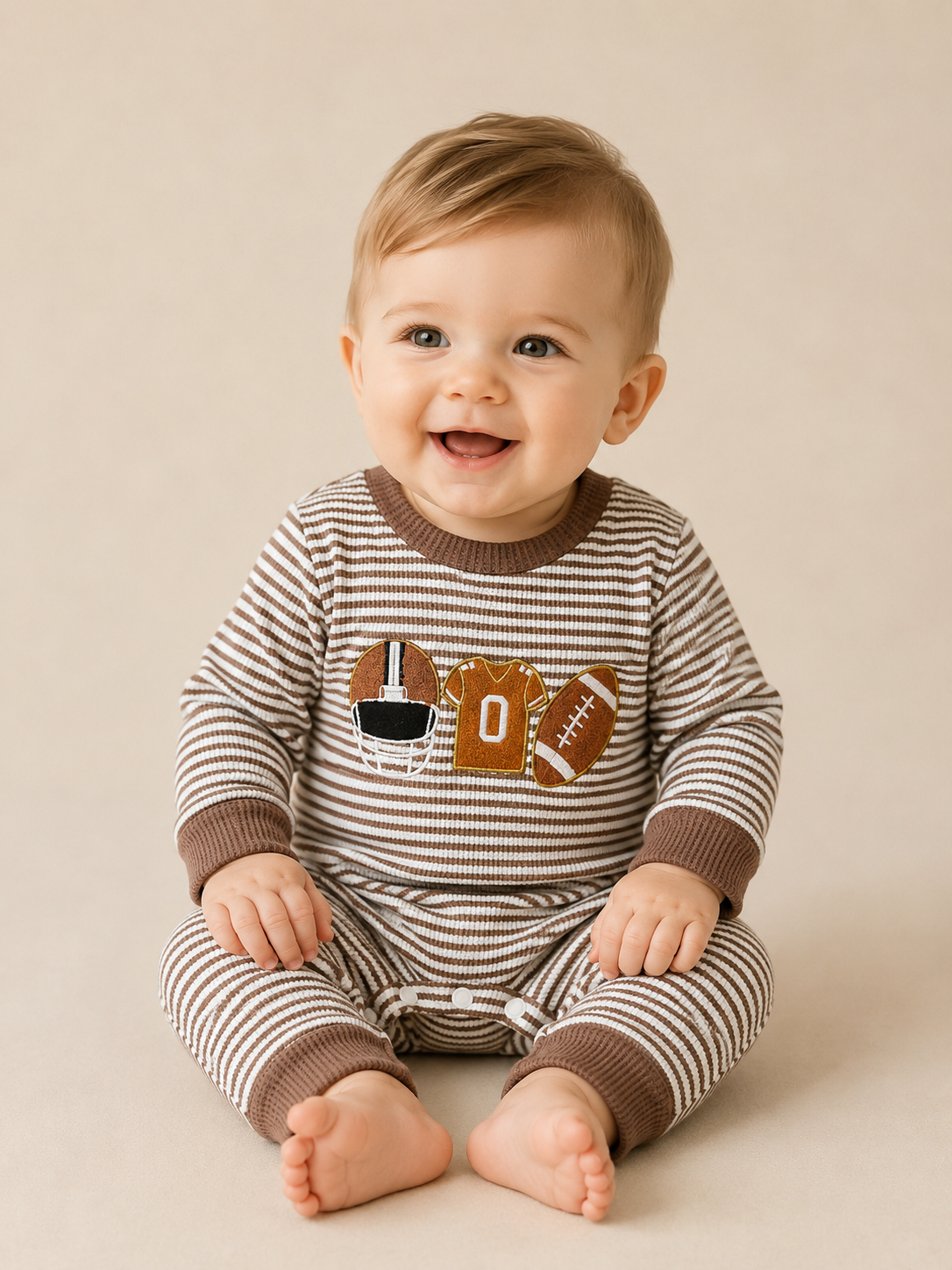 Stripe Cozy Football Jumpsuit - PACK (0/3M, 3/6M, 6/12M, 12/18M)