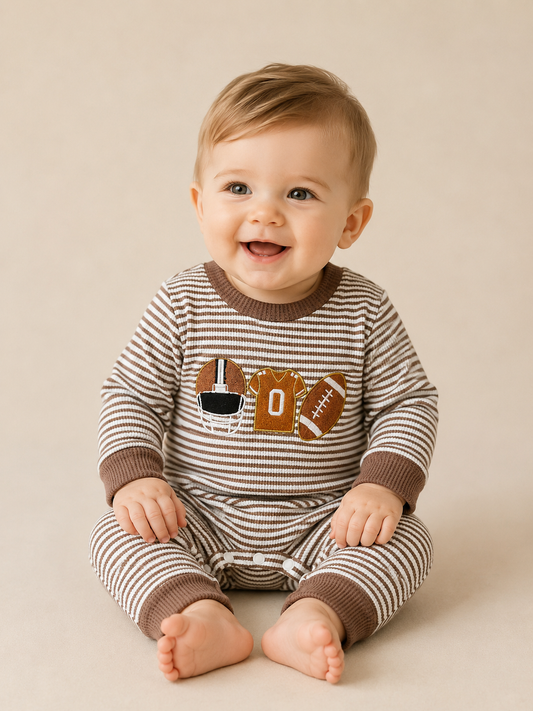 Stripe Cozy Football Jumpsuit - PACK (0/3M, 3/6M, 6/12M, 12/18M)