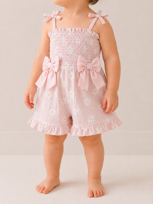 Linen Bow Floral Romper