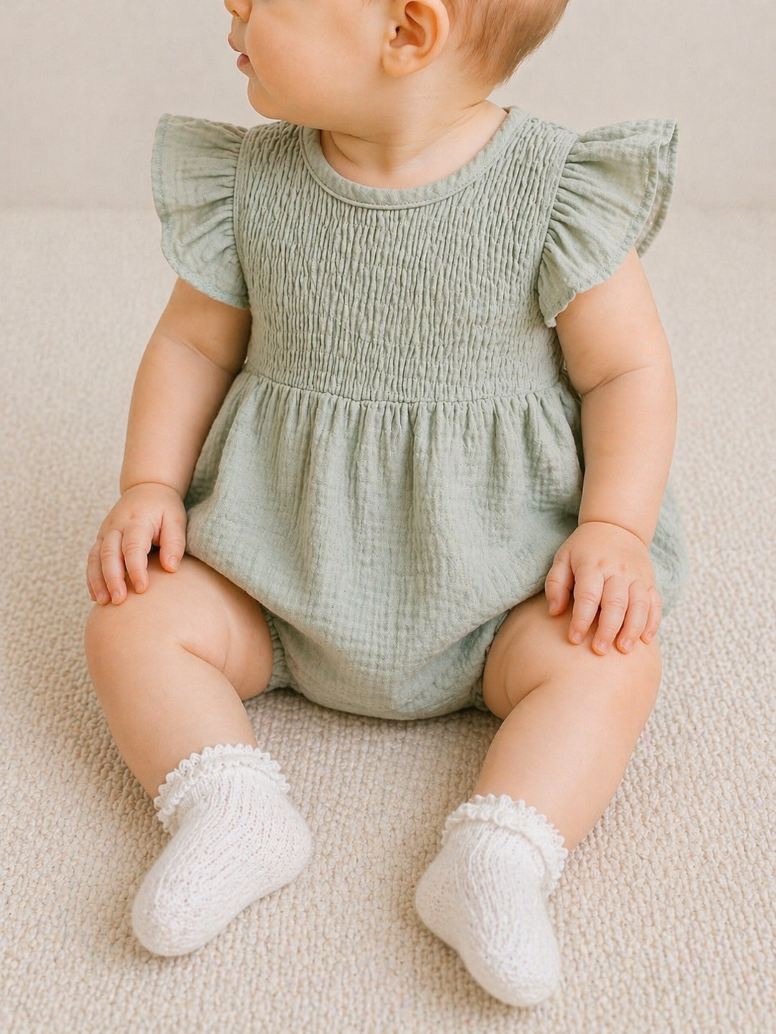 Sage Linen Romper - PACK (0/3M, 3/6M, 6/9M, 9/12M)