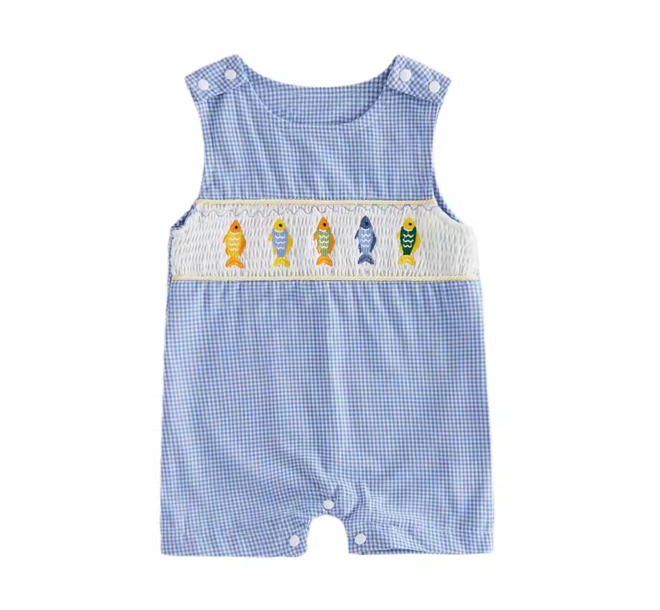 Smocked Gingham Fishing Jumpsuit