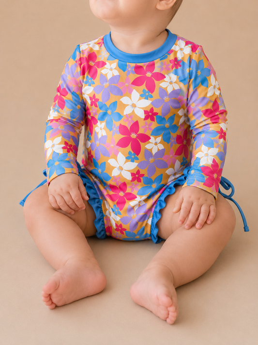 Blue Floral Swimsuit + Hat - PACK (0/3M, 3/6M, 6/12M, 12/18M, 18/24M)