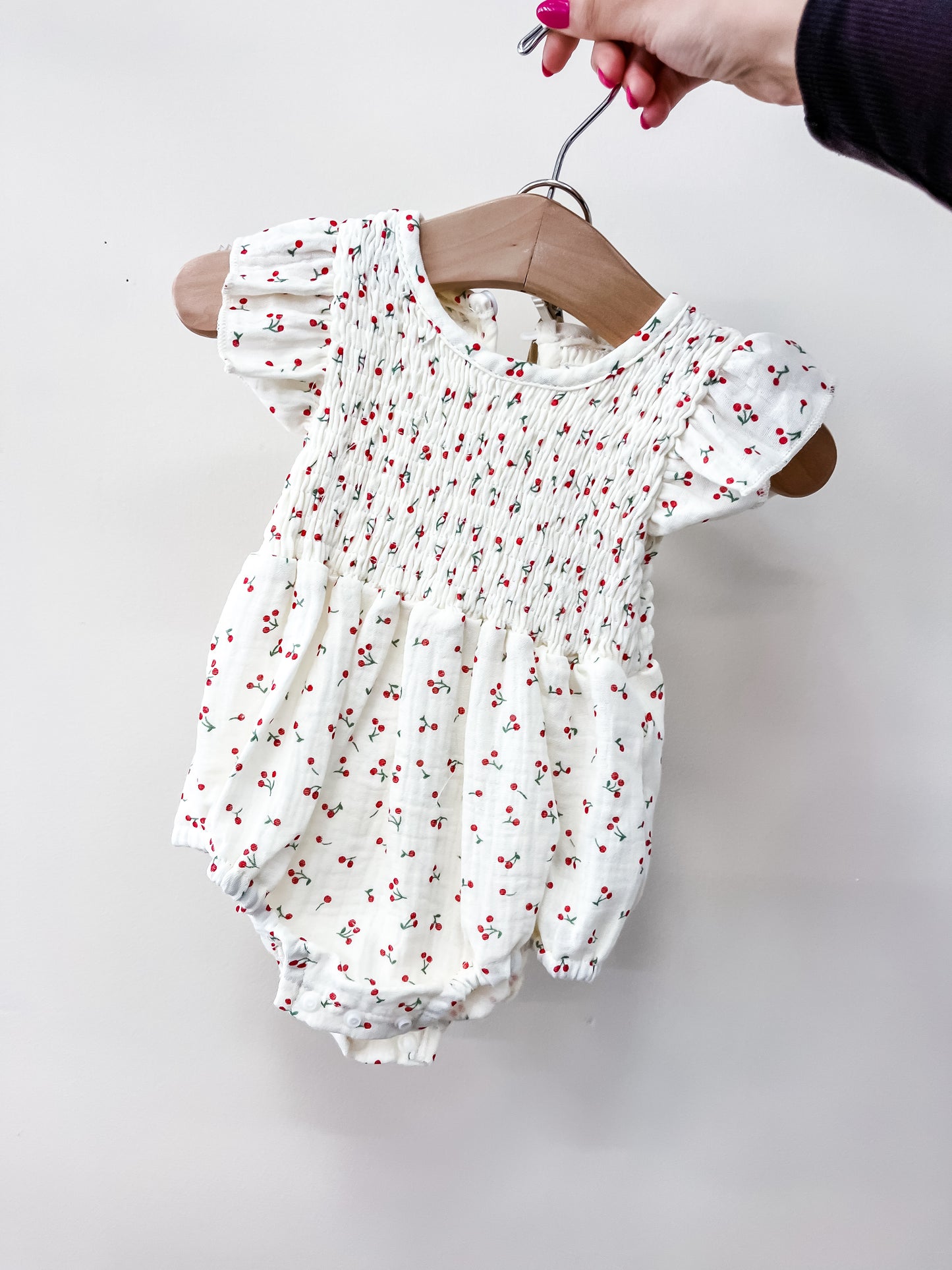 Cherry Ivory Linen Romper - PACK (0/3M, 3/6M, 6/9M, 9/12M)