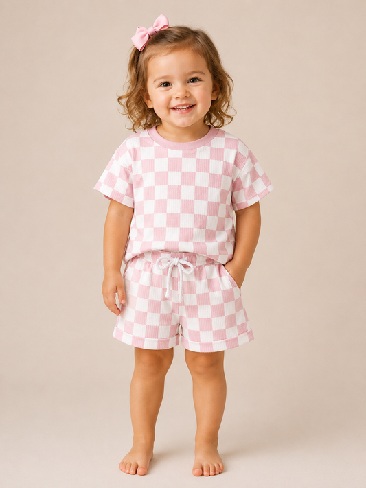 Neutral Pink Checkered Set - PACK (6/12M, 12/18M, 18/24M, 2/3T)