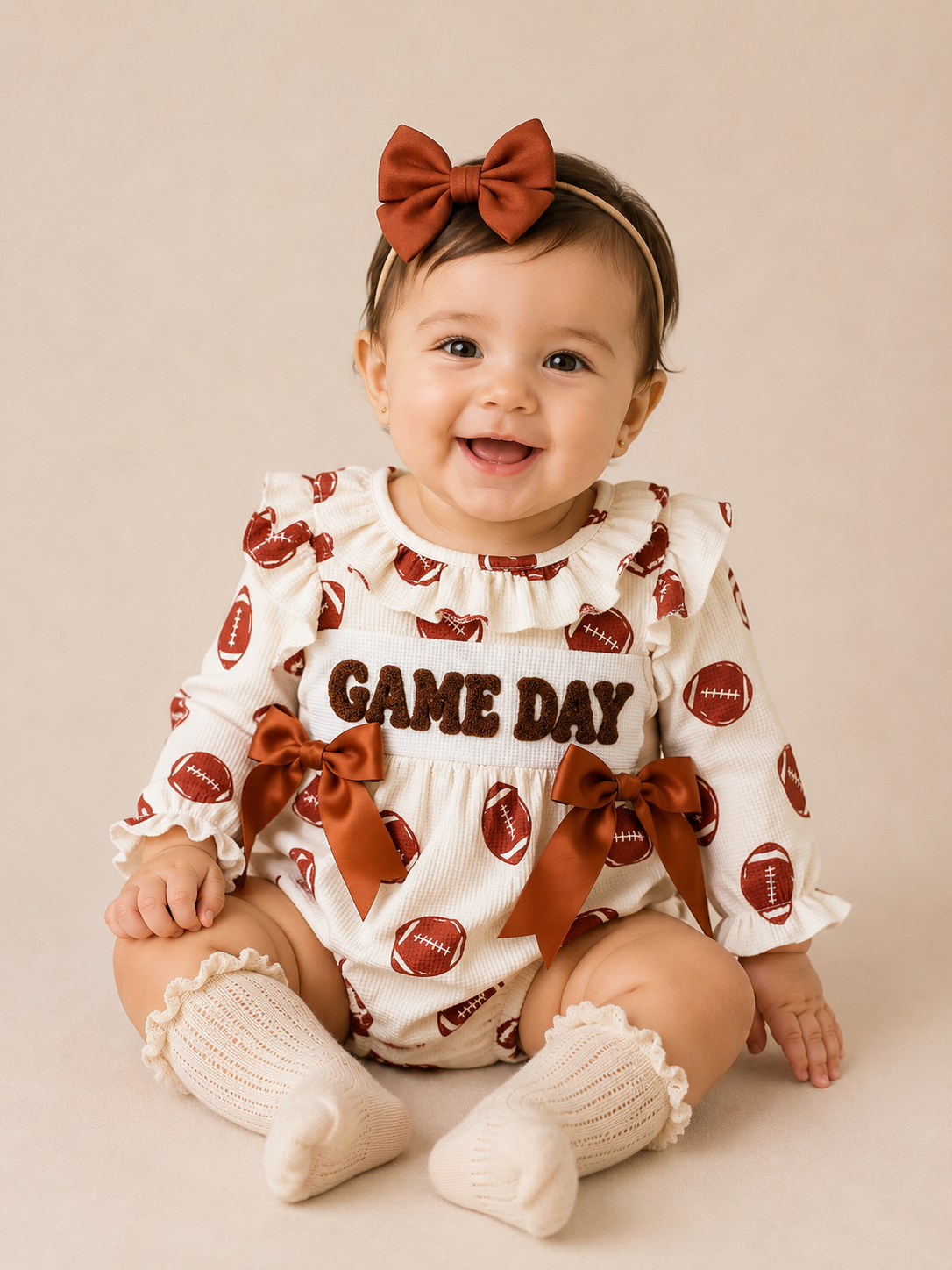 Game Day Smocked Girl Romper - PACK (0/3M, 3/6M, 6/12M, 12/18M)