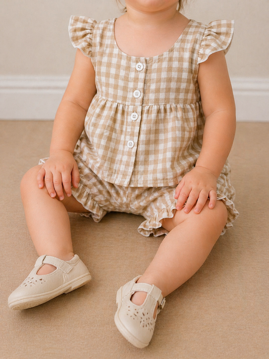 Gingham Beige Shorts Set - PACK (6/12M, 12/18M, 18/24M, 2/3T, 3/4T)