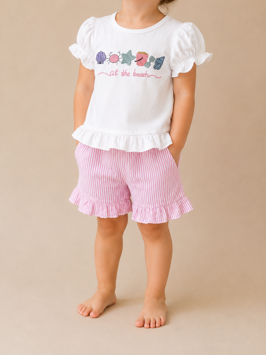 Pink Beach Embroidered Set - PACK (12/18M, 18/24M, 2/3T, 3/4T)
