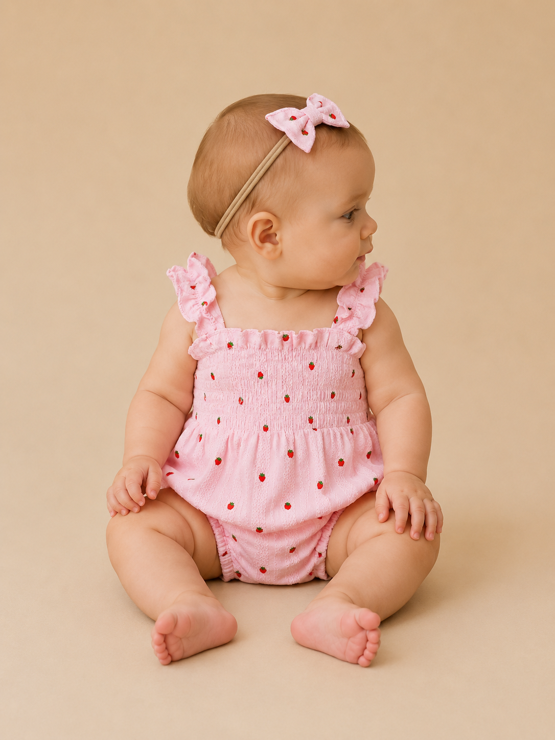 Strawberry Smocked Pink Romper - PACK (0/3M, 3/6M, 6/12M, 12/18M)