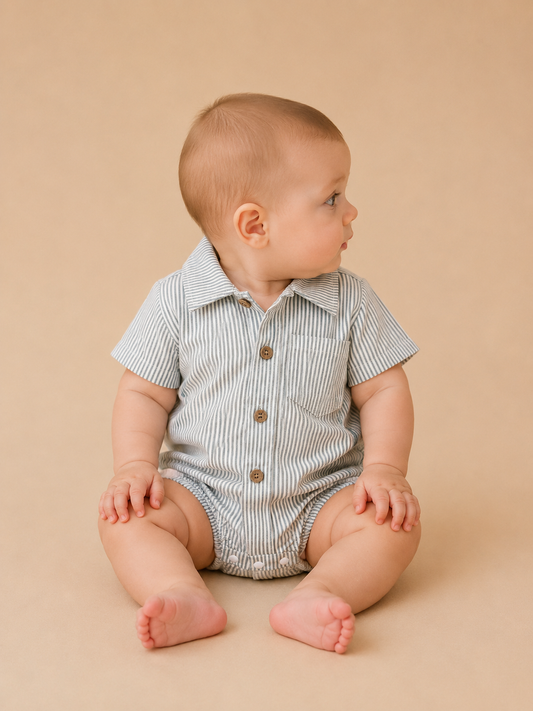 Stripe Collared Green Romper - PACK (0/3M, 3/6M, 6/12M, 12/18M)