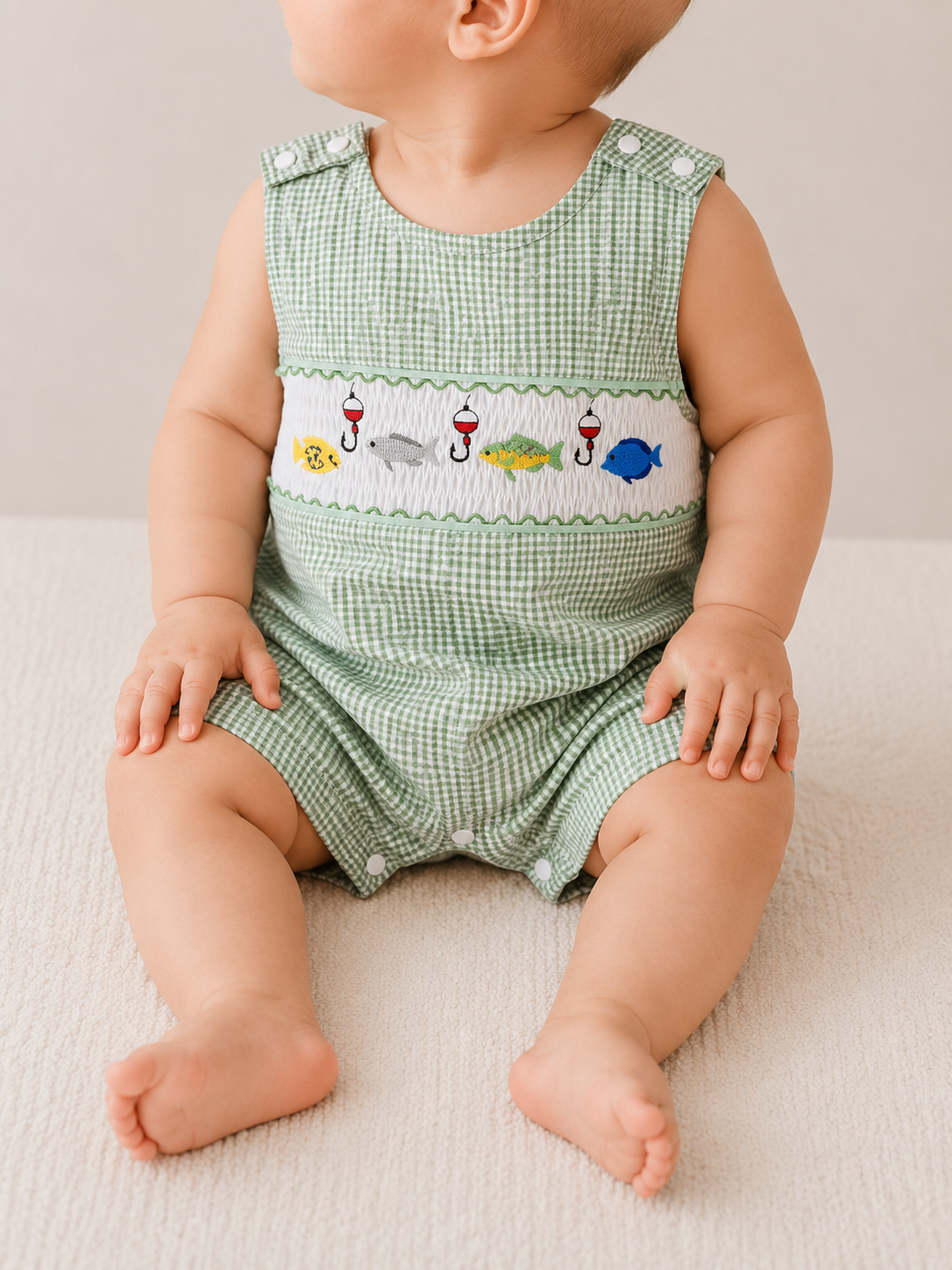 Smocked Gingham Fishing Jumpsuit