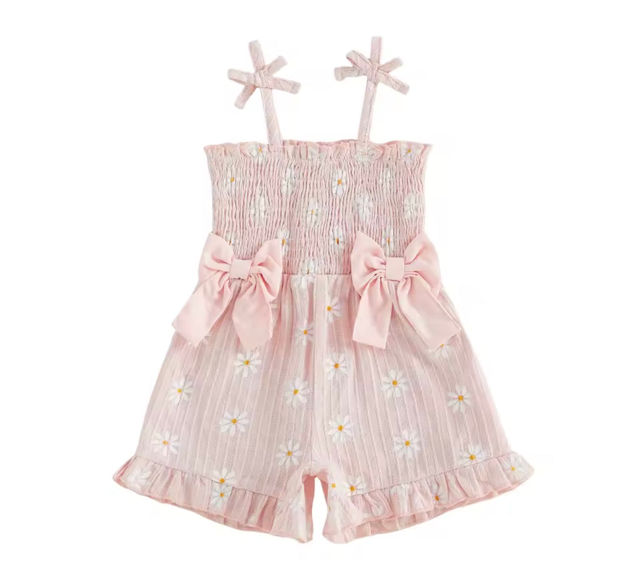 Linen Bow Floral Romper