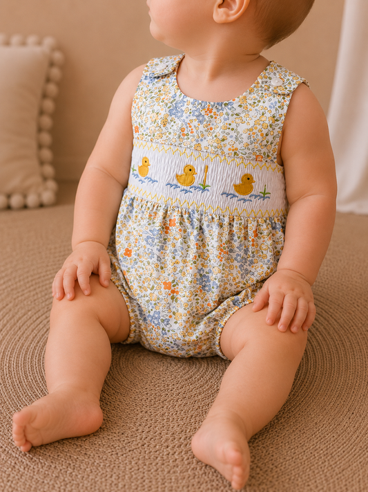 Rubber Duck Floral Smocked Romper - PACK (0/3M, 3/6M, 6/12M, 12/18M)