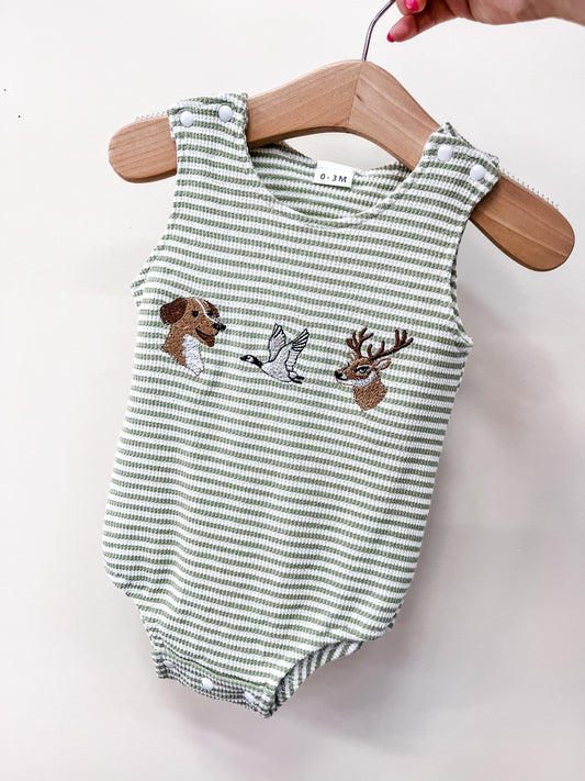 Green Stripe Hunting Romper - PACK (0/3M, 3/6M, 6/12M, 12/18M)