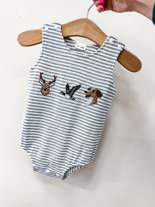 Gray Stripe Hunting Romper - PACK (0/3M, 3/6M, 6/12M, 12/18M)