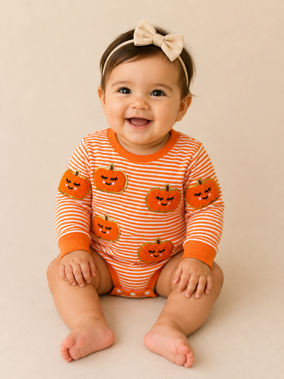 Stripe Embroidered Pumpkin Romper - PACK (0/3M, 3/6M, 6/12M, 12/18M)