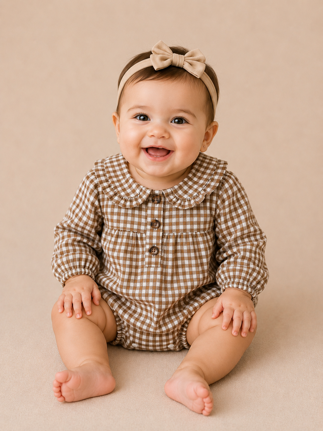Tan Gingham Romper - PACK (0/3M, 3/6M, 6/12M, 12/18M)