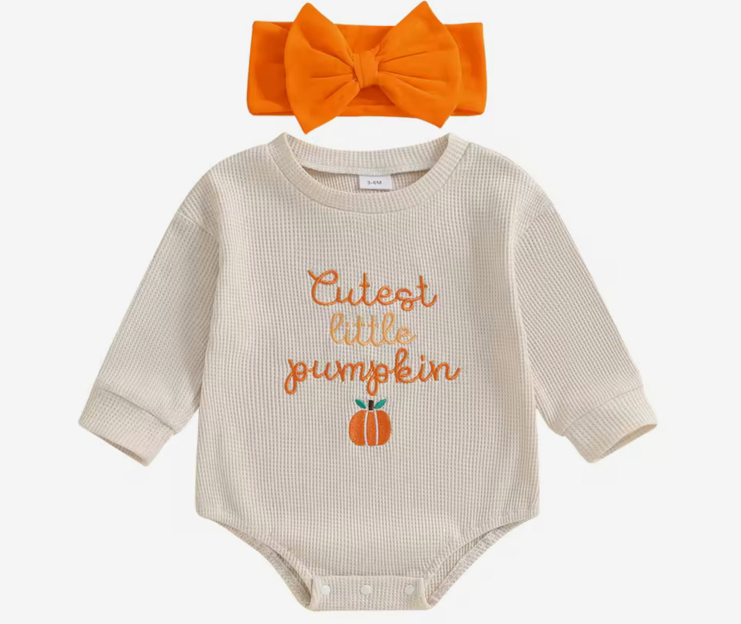 Waffle Knit Pumpkin Romper Set