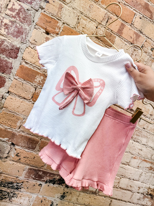 Pink Bow Ribbed Short Set (PACK) 12/18M, 18/24M, 2/3T, 3/4T
