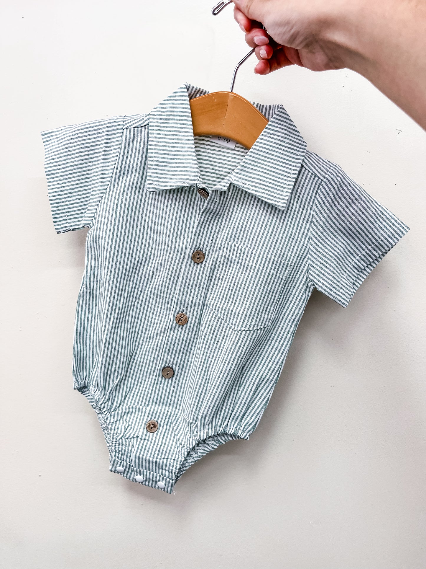 Stripe Collared Green Romper - PACK (0/3M, 3/6M, 6/12M, 12/18M)