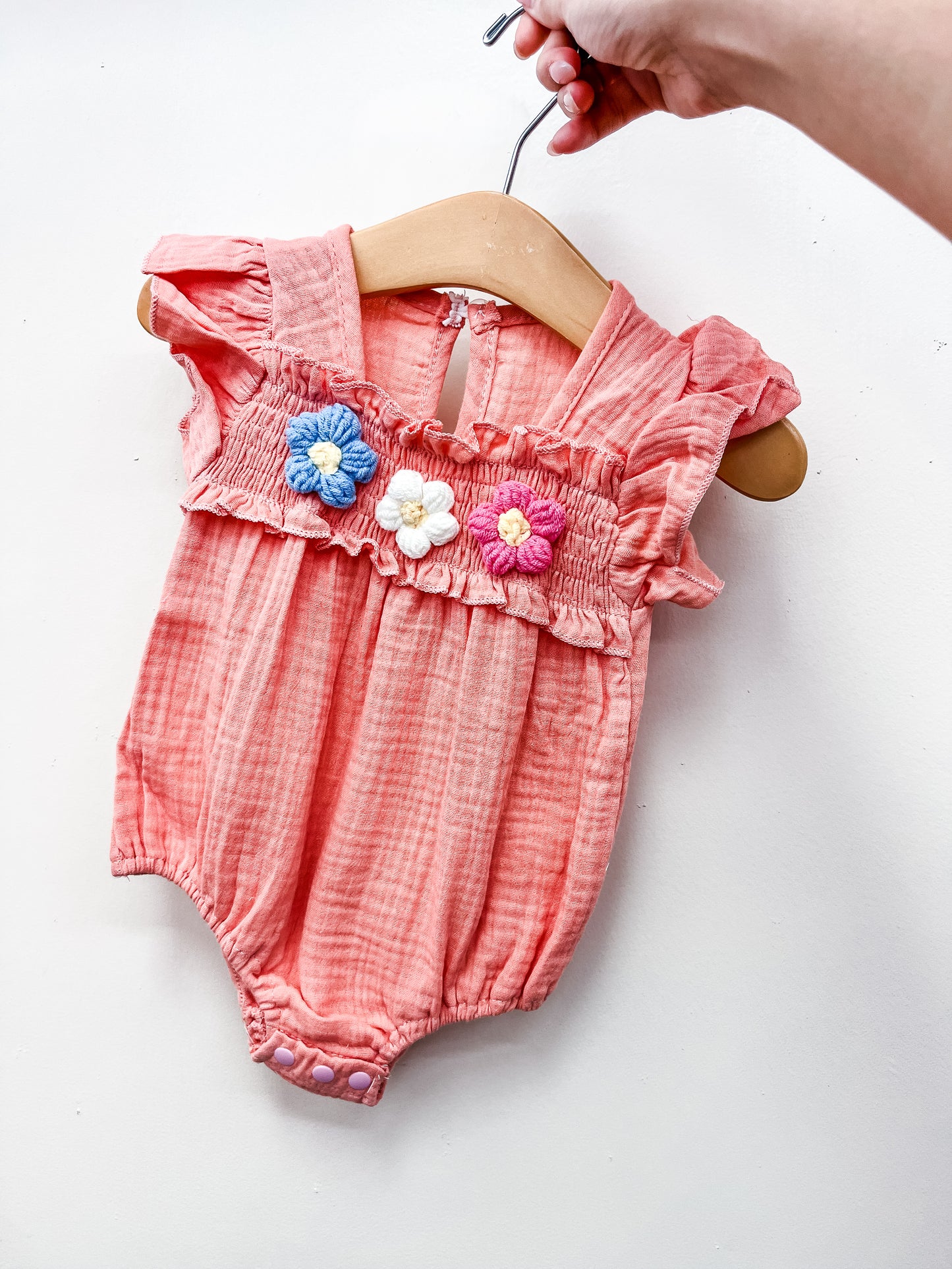 Peach Floral Linen Romper - PACK (0/3M, 3/6M, 6/12M, 12/18M)