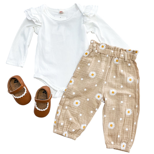 Daisy Beige Linen Pant Set - PACK (0/3M, 3/6M, 6/12M, 12/18M)