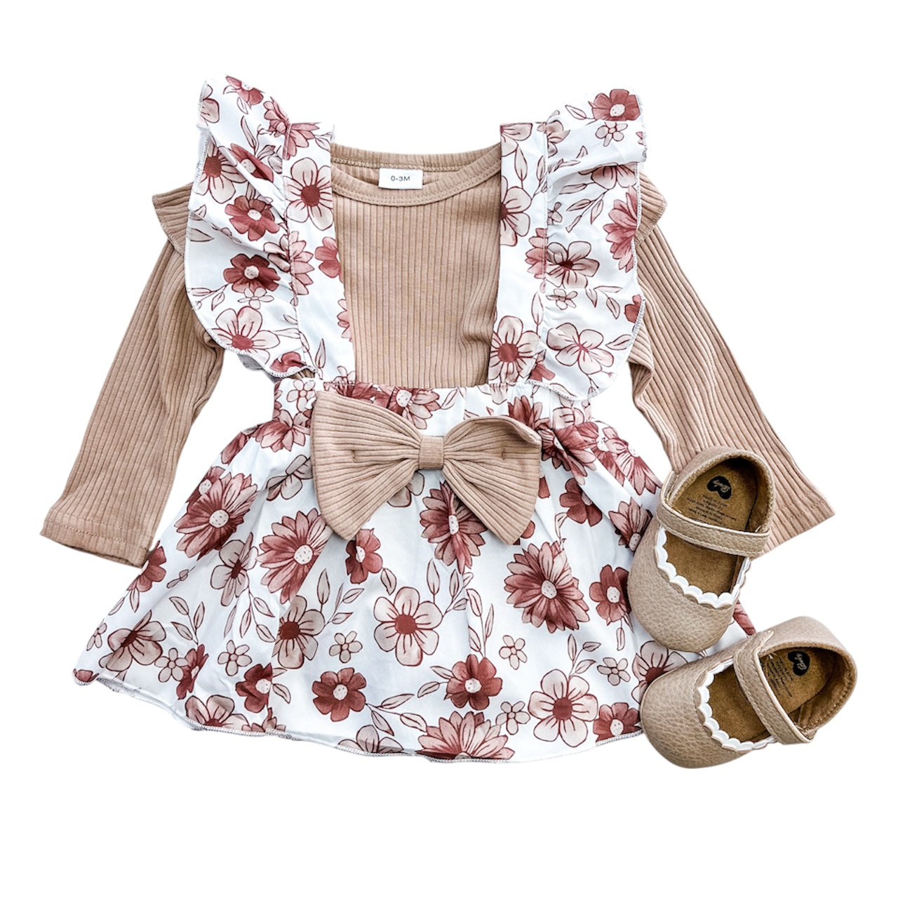 Brown Floral Suspender Skirt Set - PACK (0/3M, 3/6M, 6/12M, 12/18M)