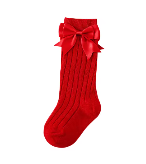 Ribbed Bow High Socks