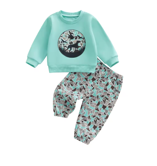 Teal Camo Crewneck Joggers Set