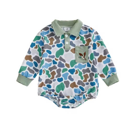 Camo Blue Collared Romper