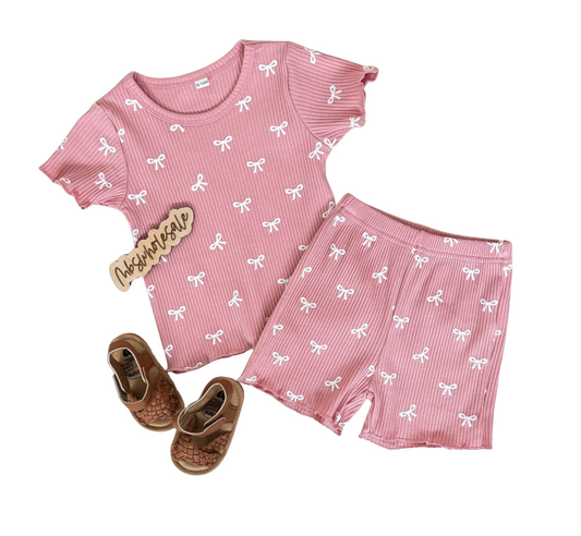 Pink Coquette Ribbed Short Set - PACK (6/12M, 12/18M, 18/24M, 2/3T, 3/4T)